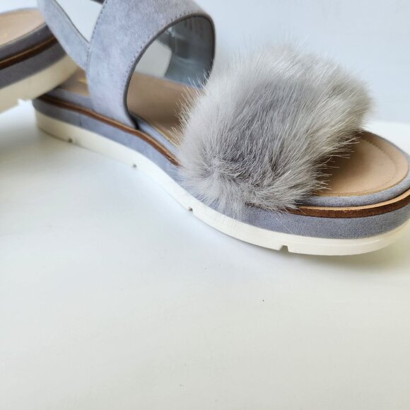 Aldo Gray Faux Fur Platform Sandals Suede Summer Casual Party Glam Pretty Cute - Picture 8 of 10